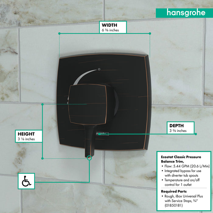 hansgrohe Ecostat Classic Pressure Balance Trim, Square