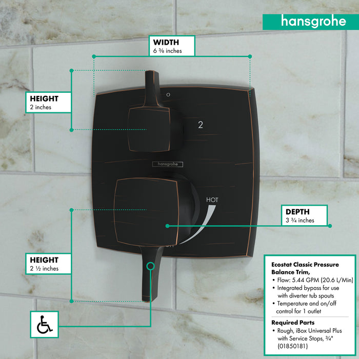 hansgrohe Ecostat Classic Pressure Balance Trim Classic Square with Diverter