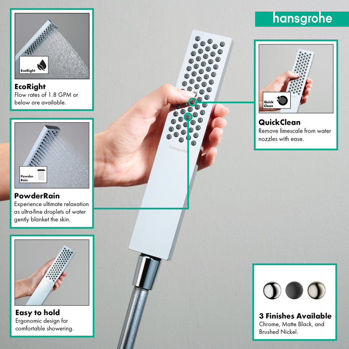 hansgrohe Pulsify E Baton Handshower 100 1-Jet, 2.5 GPM