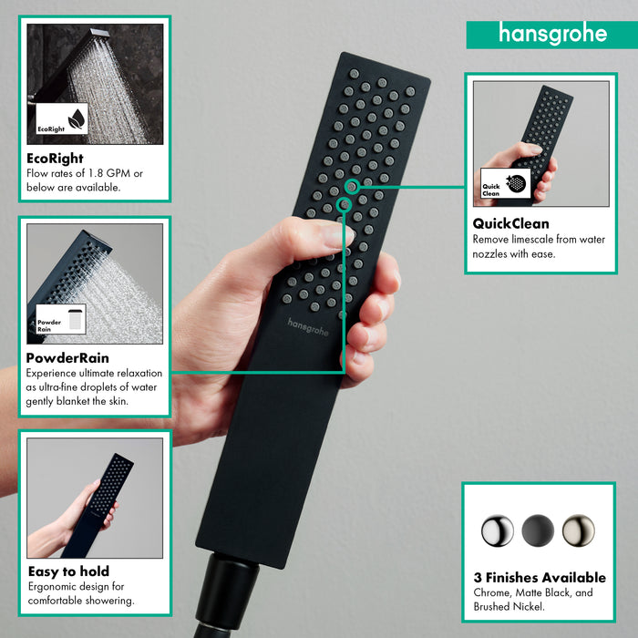 hansgrohe Pulsify E Baton Handshower 100 1-Jet, 2.5 GPM