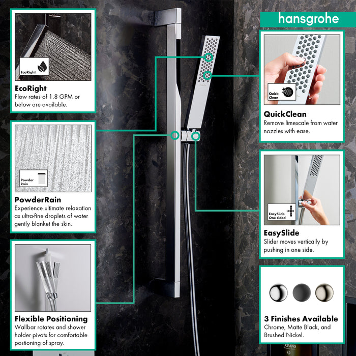 hansgrohe Pulsify E Wallbar Set 100 1-Jet 24", 2.5 GPM