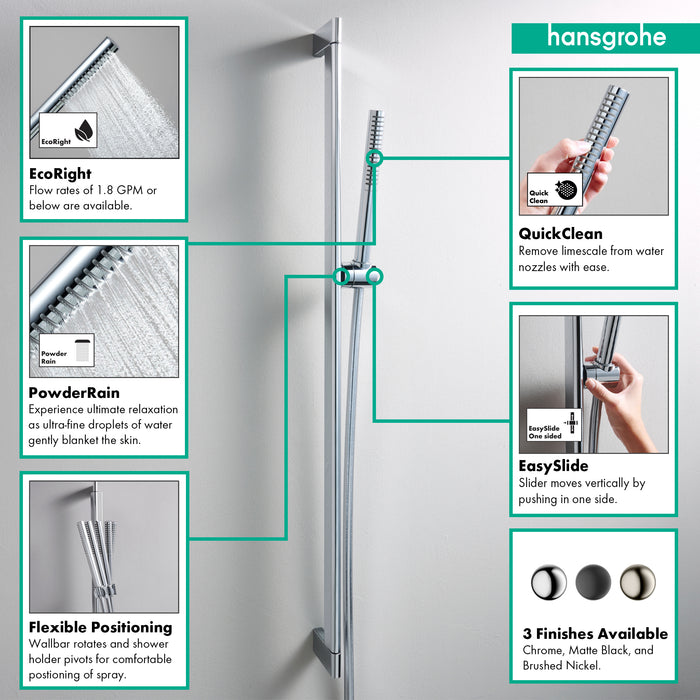 hansgrohe Pulsify S Wallbar Set 100 1-Jet 24", 2.5 GPM