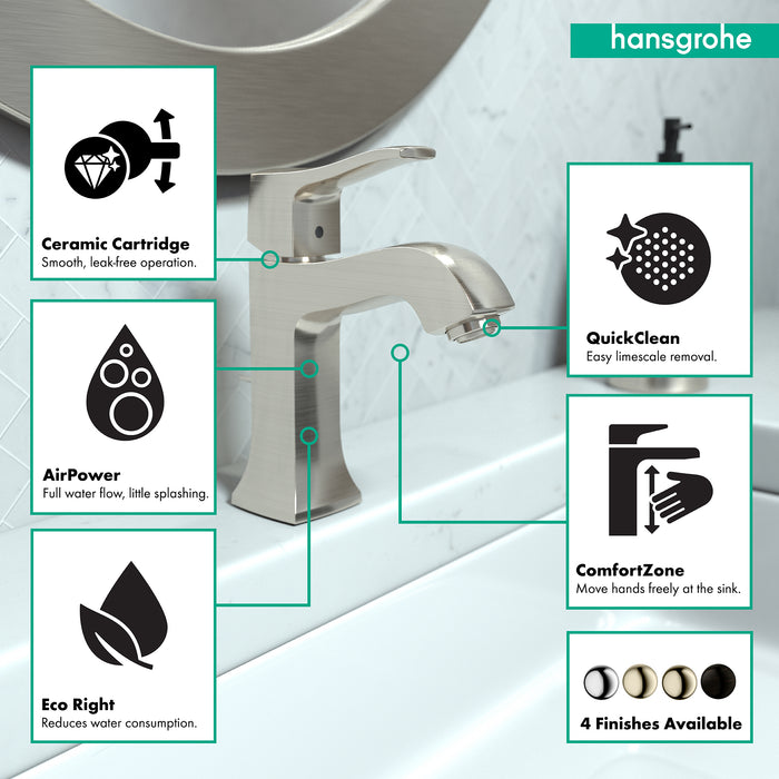 hansgrohe Metris C Single-Hole Faucet 100 with Pop-Up Drain, 1.2 GPM