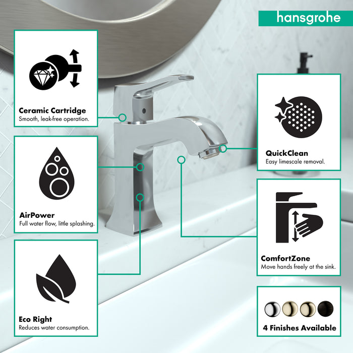 hansgrohe Metris C Single-Hole Faucet 100 with Pop-Up Drain, 1.2 GPM
