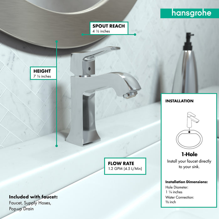 hansgrohe Metris C Single-Hole Faucet 100 with Pop-Up Drain, 1.2 GPM