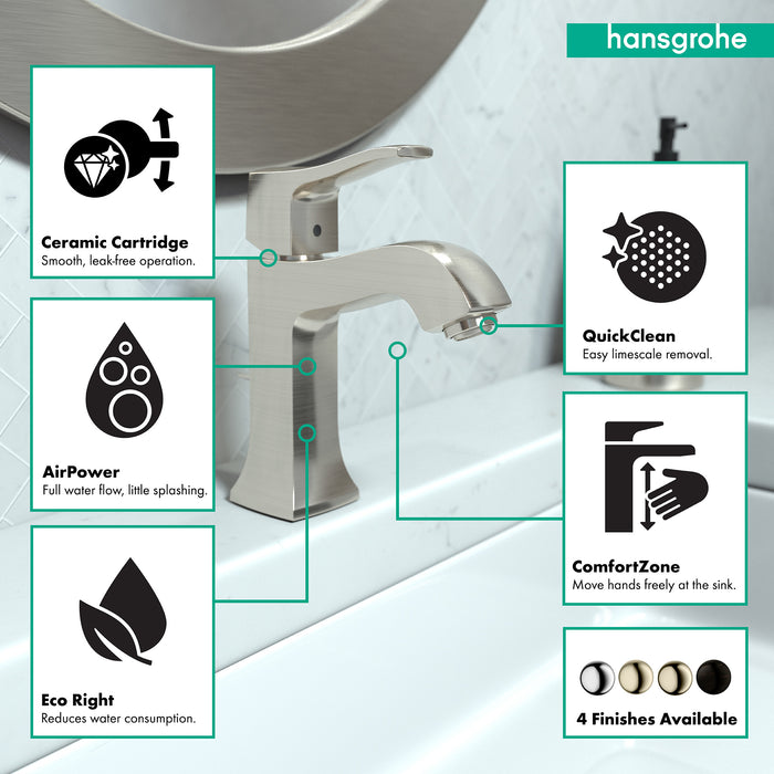 hansgrohe Metris C Single-Hole Faucet 100 with Pop-Up Drain, 1.2 GPM