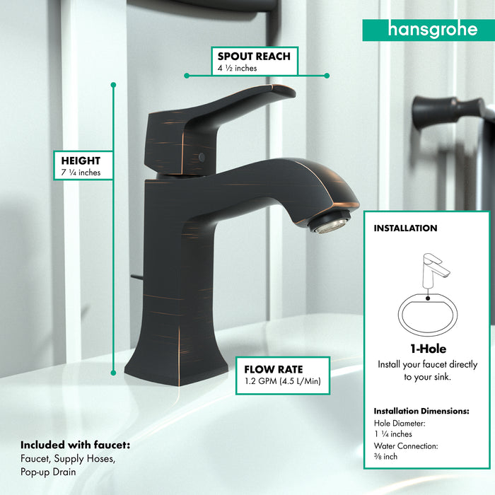 hansgrohe Metris C Single-Hole Faucet 100 with Pop-Up Drain, 1.2 GPM