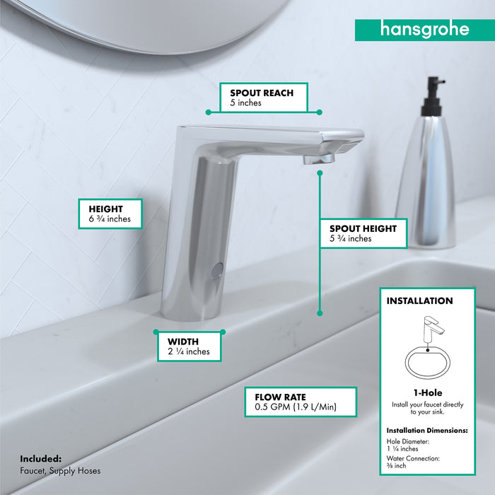 hansgrohe Metris S Electronic Faucet with Preset Temperature Control, 0.5 GPM