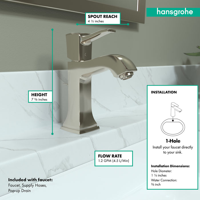 hansgrohe Metropol Classic Single-Hole Faucet 110 with Pop-Up Drain, 1.2 GPM