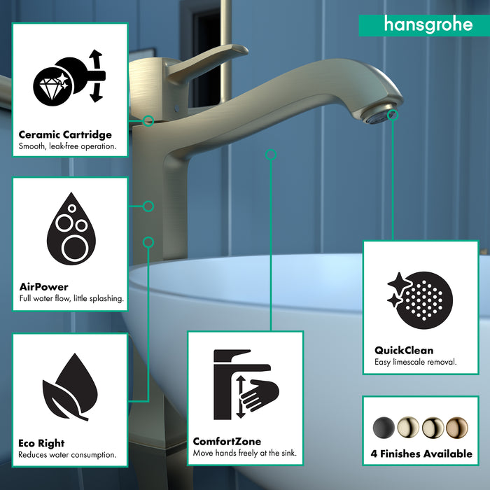 hansgrohe Metropol Classic Single-Hole Faucet 260 with Pop-Up Drain, 1.2 GPM