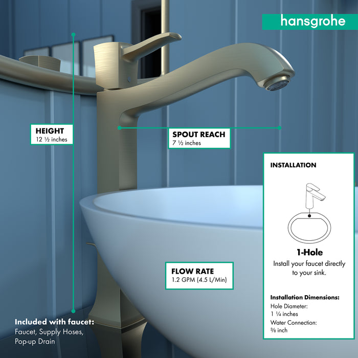 hansgrohe Metropol Classic Single-Hole Faucet 260 with Pop-Up Drain, 1.2 GPM