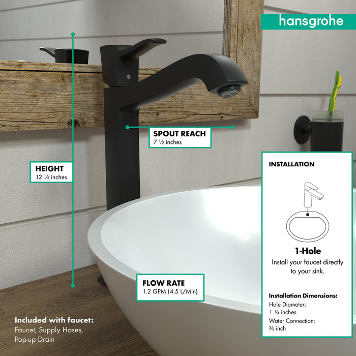 hansgrohe Metropol Classic Single-Hole Faucet 260 with Pop-Up Drain, 1.2 GPM