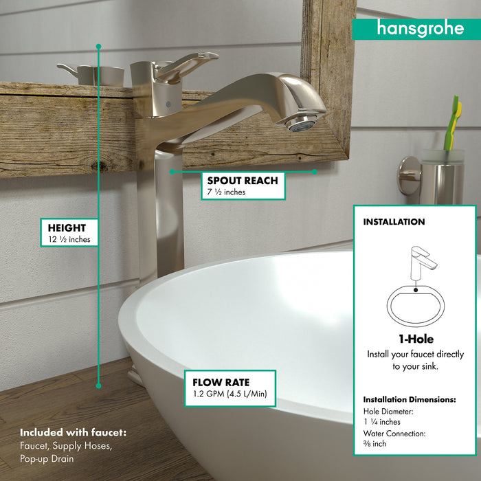 hansgrohe Metropol Classic Single-Hole Faucet 260 with Pop-Up Drain, 1.2 GPM