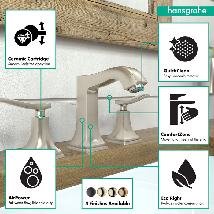 Hansgrohe Metropol Classic Widespread Faucet 110 with Lever Handles and Pop-Up Drain, 1.2 GPM