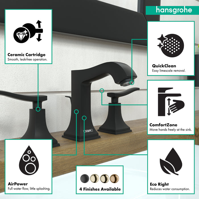 Hansgrohe Metropol Classic Widespread Faucet 110 with Lever Handles and Pop-Up Drain, 1.2 GPM