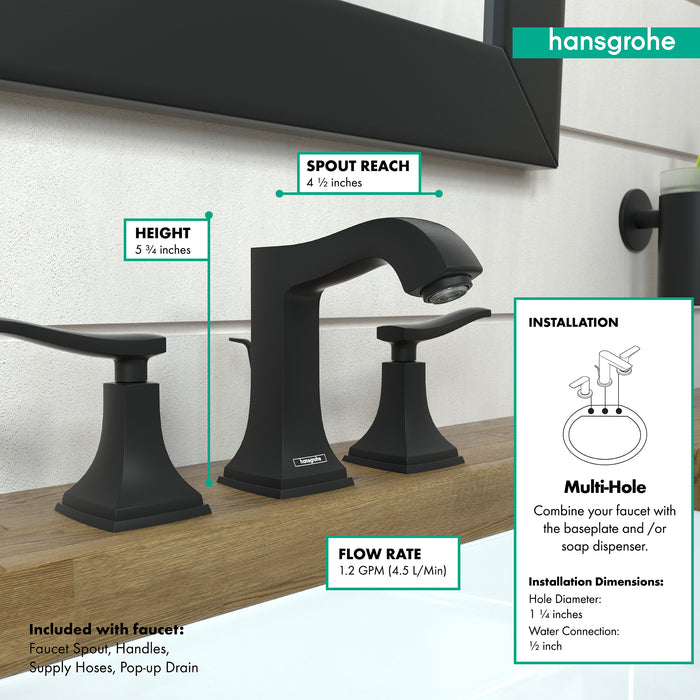 Hansgrohe Metropol Classic Widespread Faucet 110 with Lever Handles and Pop-Up Drain, 1.2 GPM