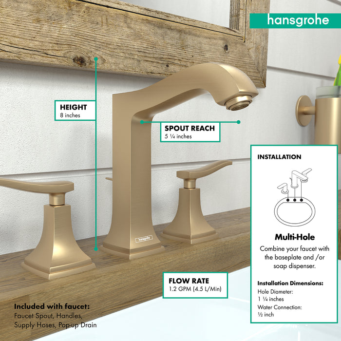 hansgrohe Metropol Classic Widespread Faucet 160 with Lever Handles and Pop-Up Drain, 1.2 GPM
