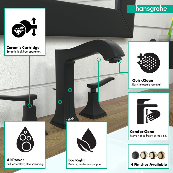 hansgrohe Metropol Classic Widespread Faucet 160 with Lever Handles and Pop-Up Drain, 1.2 GPM