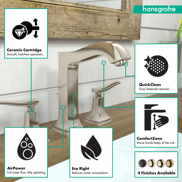 hansgrohe Metropol Classic Widespread Faucet 160 with Lever Handles and Pop-Up Drain, 1.2 GPM