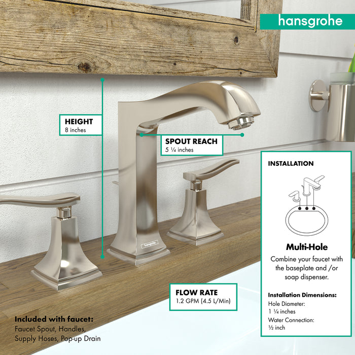 hansgrohe Metropol Classic Widespread Faucet 160 with Lever Handles and Pop-Up Drain, 1.2 GPM