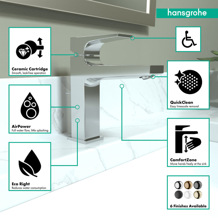 Hansgrohe Metropol Single-Hole Faucet 110 with Lever Handle and Pop-Up Drain, 1.2 GPM