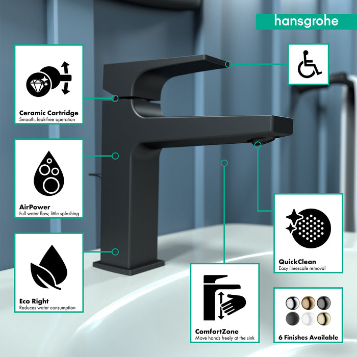 hansgrohe Metropol Single-Hole Faucet 110 with Lever Handle and Pop-Up Drain, 1.2 GPM
