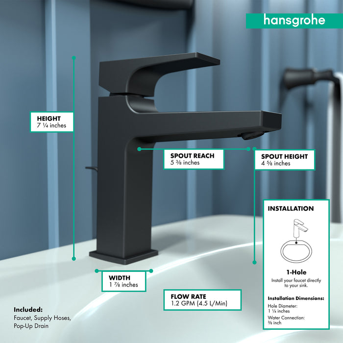 hansgrohe Metropol Single-Hole Faucet 110 with Lever Handle and Pop-Up Drain, 1.2 GPM