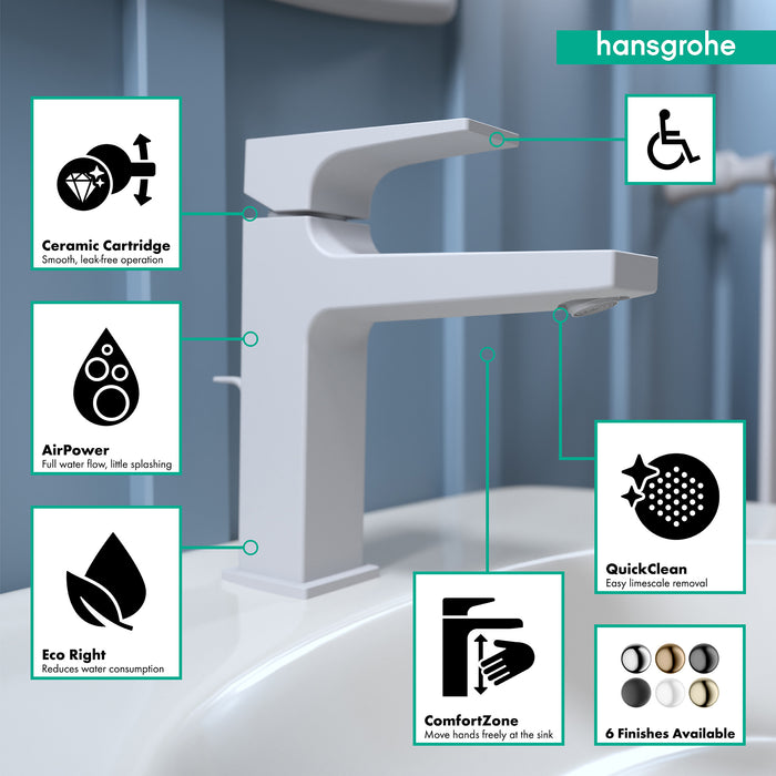 hansgrohe Metropol Single-Hole Faucet 110 with Lever Handle and Pop-Up Drain, 1.2 GPM
