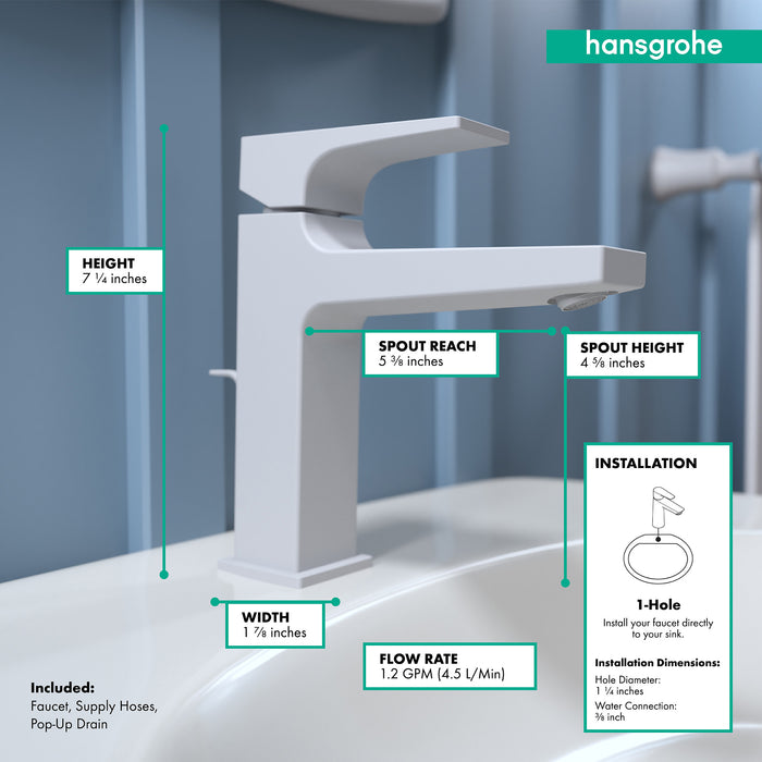 hansgrohe Metropol Single-Hole Faucet 110 with Lever Handle and Pop-Up Drain, 1.2 GPM