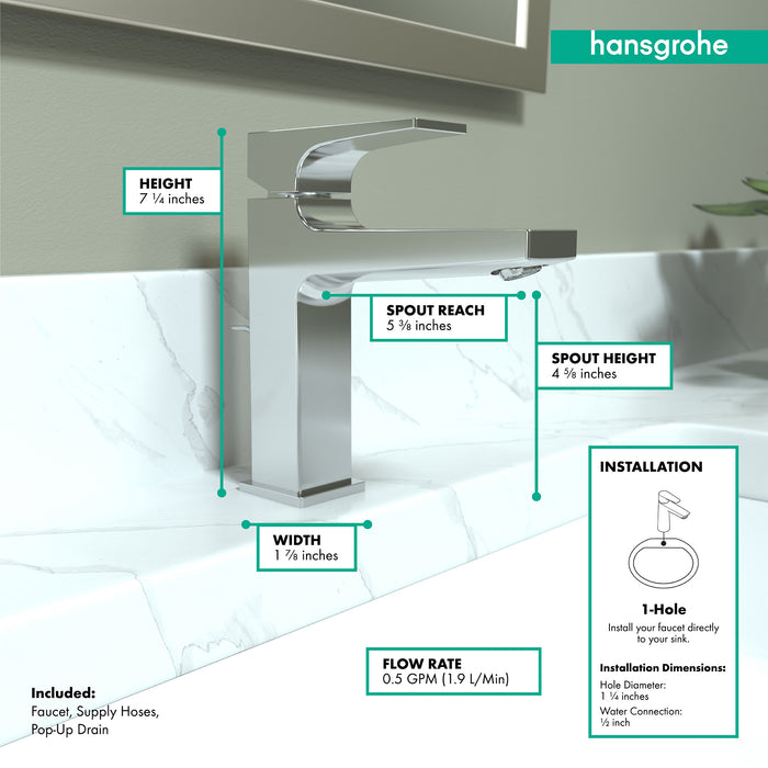 hansgrohe Metropol Single-Hole Faucet 110 with Lever Handle and Pop-Up Drain, 0.5 GPM