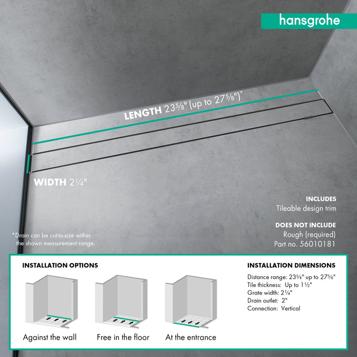 hansgrohe RainDrain Rock Trim Flex 23 5/8" Cut to Size and Tileable