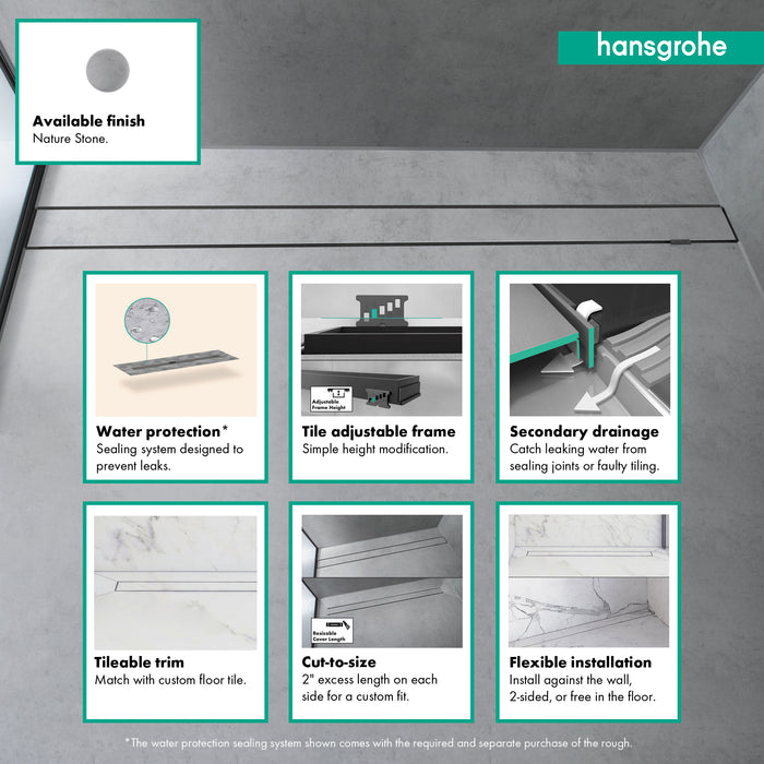 hansgrohe RainDrain Rock Trim Flex 47 1/4" Cut to Size and Tileable