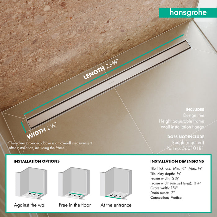 hansgrohe RainDrain Match Trim 23 5/8" with Height Adjustable Frame