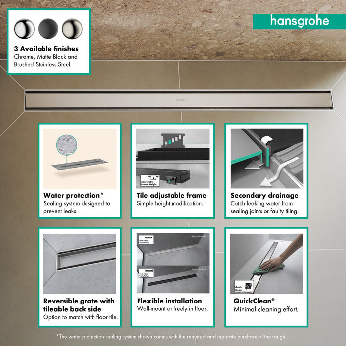 hansgrohe RainDrain Match Trim 31 1/2" with Height Adjustable Frame