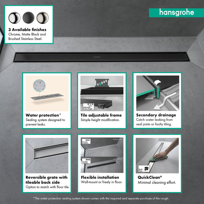 hansgrohe RainDrain Match Trim 31 1/2" with Height Adjustable Frame
