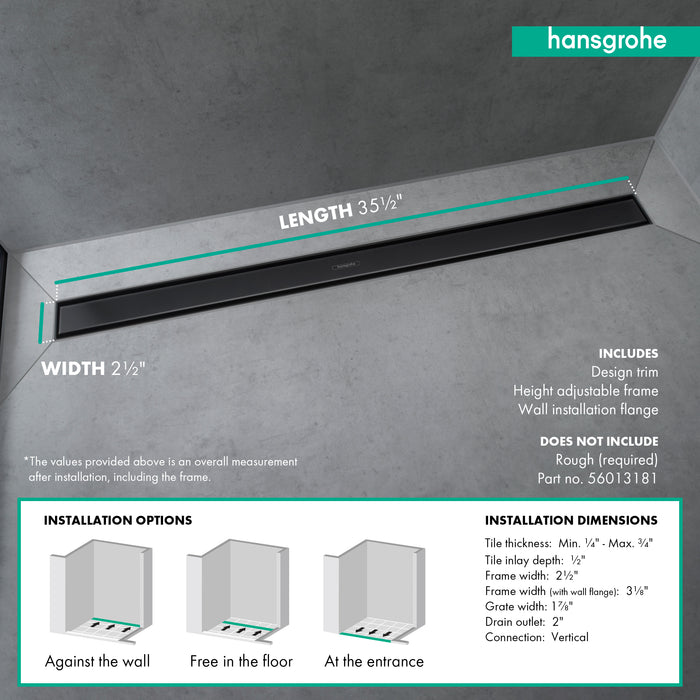 hansgrohe RainDrain Match Trim 35 1/4" with Height Adjustable Frame