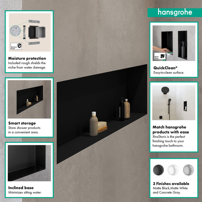 hansgrohe XtraStoris Original Wall Niche with Integrated Frame 12"x 36"x 4"