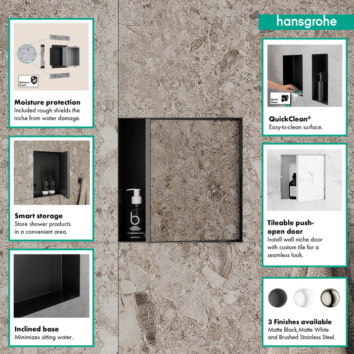 hansgrohe XtraStoris Rock Wall Niche with Tileable Door 12"x 12"x 5.5"