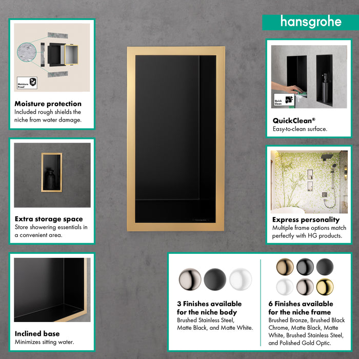 hansgrohe XtraStoris Individual Wall Niche Matte Black with Design Frame 12"x 6"x 4"