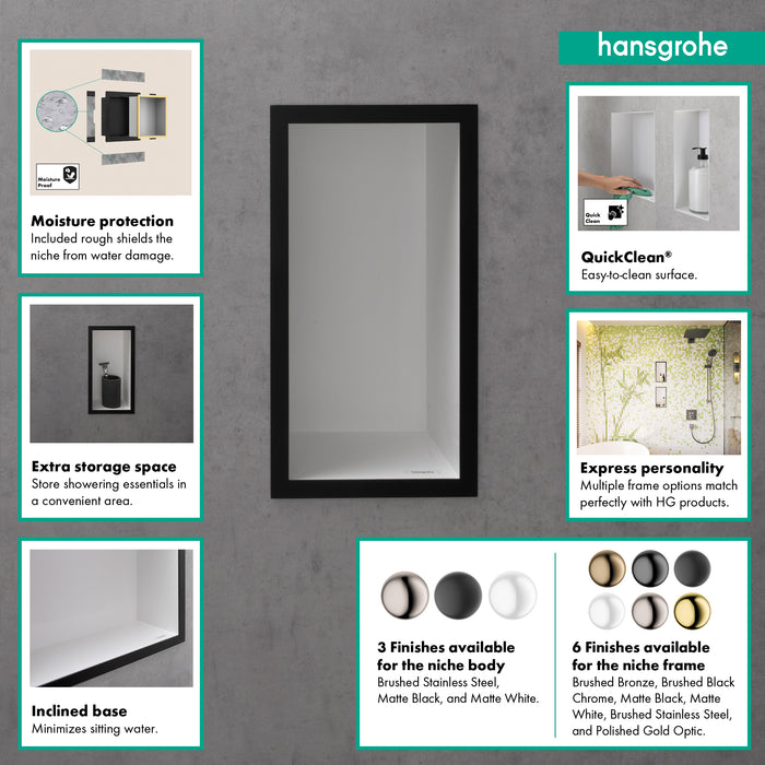hansgrohe XtraStoris Individual Wall Niche Matte White with Design Frame 12"x 6"x 4"