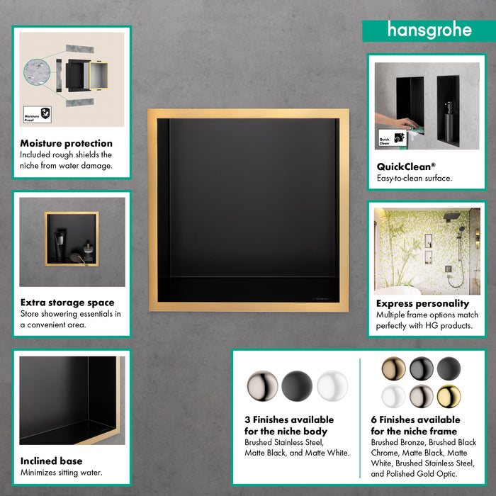 hansgrohe XtraStoris Individual Wall Niche Matte Black with Design Frame 12"x 12"x 4"