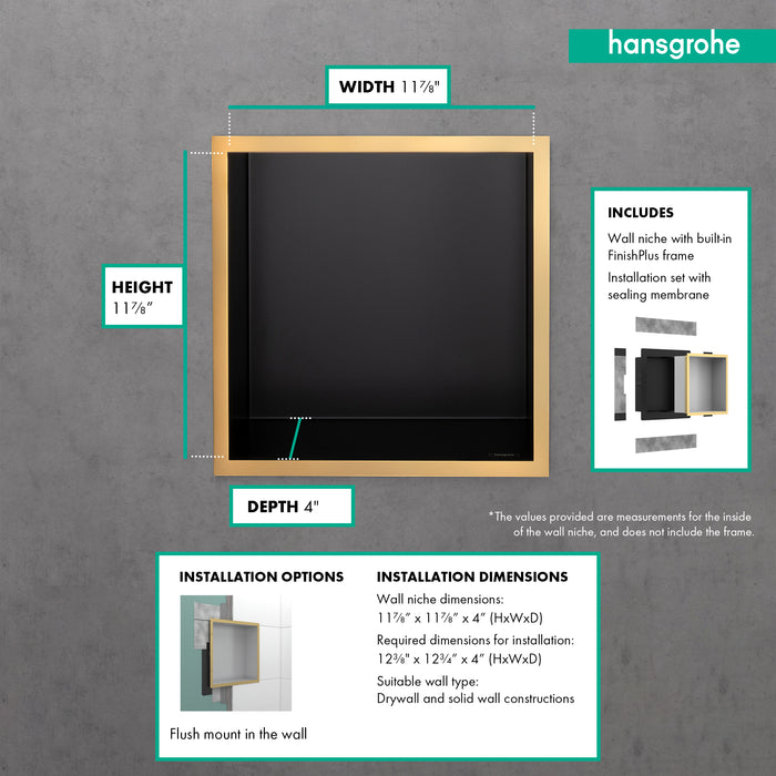 hansgrohe XtraStoris Individual Wall Niche Matte Black with Design Frame 12"x 12"x 4"