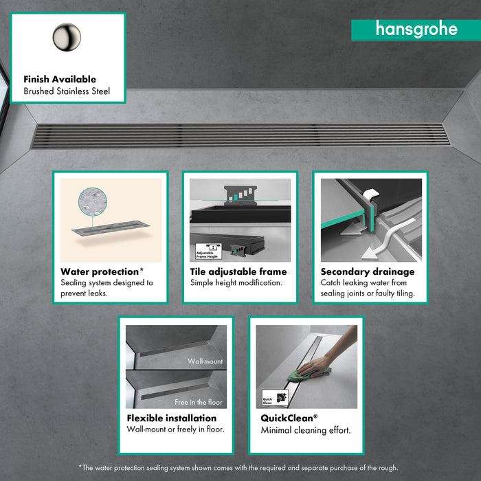 hansgrohe RainDrain Match Boardwalk Trim Boardwalk 39 3/8" with Height Adjustable Frame