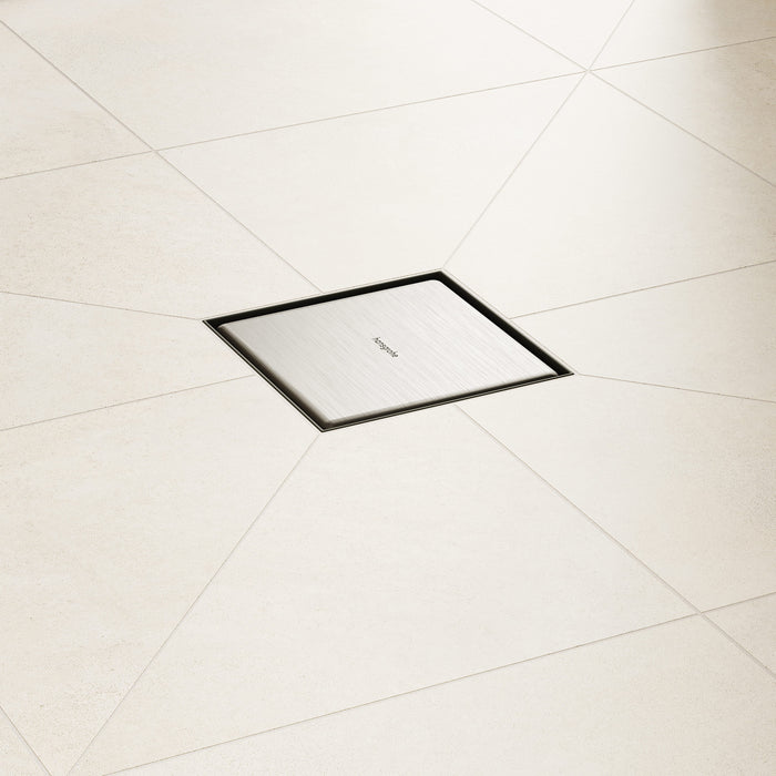 hansgrohe RainDrain Brilliance Point Drain Set 6"x 6" Trim Tileable Rear Cover and Rough
