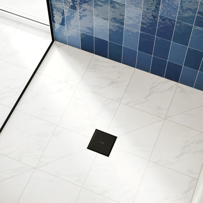 hansgrohe RainDrain Brilliance Point Drain Set 6"x 6" Trim Tileable Rear Cover and Rough