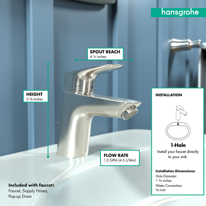 Hansgrohe Logis Single-Hole Faucet 70 with Pop-Up Drain, 1.2 GPM