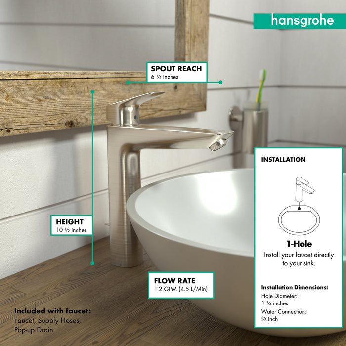 hansgrohe Logis Single-Hole Faucet 190 with Pop-Up Drain, 1.2 GPM