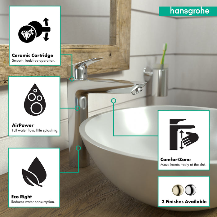 hansgrohe Logis Single-Hole Faucet 190 with Pop-Up Drain, 1.2 GPM