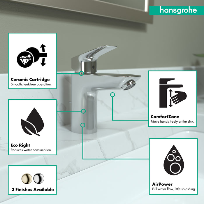 hansgrohe Logis Single-Hole Faucet 100 with Pop-Up Drain, 1.2 GPM