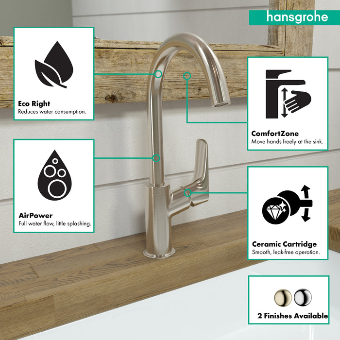 hansgrohe Logis Single-Hole Faucet 210 with Swivel Spout and Pop-Up Drain, 1.2 GPM